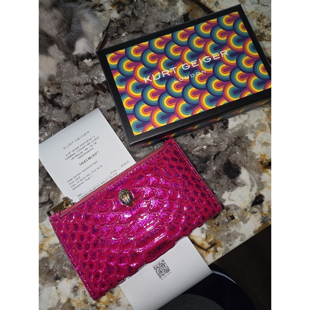 KURT GEIGER LONDON KENSINGTON PINK SNAKE BIFOLD LEATHER WALLET WITH BOX